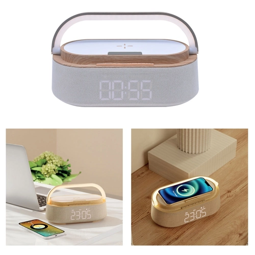 1213 5’i 1 Arada Bluetooth Hoparlör, Kablosuz Şarj, Saat, Telefon Standı, Masa Lambası